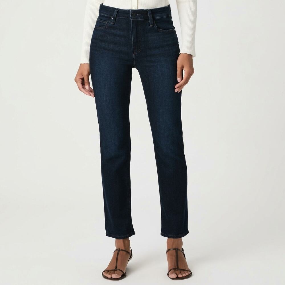 Paige Straight Leg Jeans Cindy High Rise Denim Stretch Blue Dark Wash Size 28